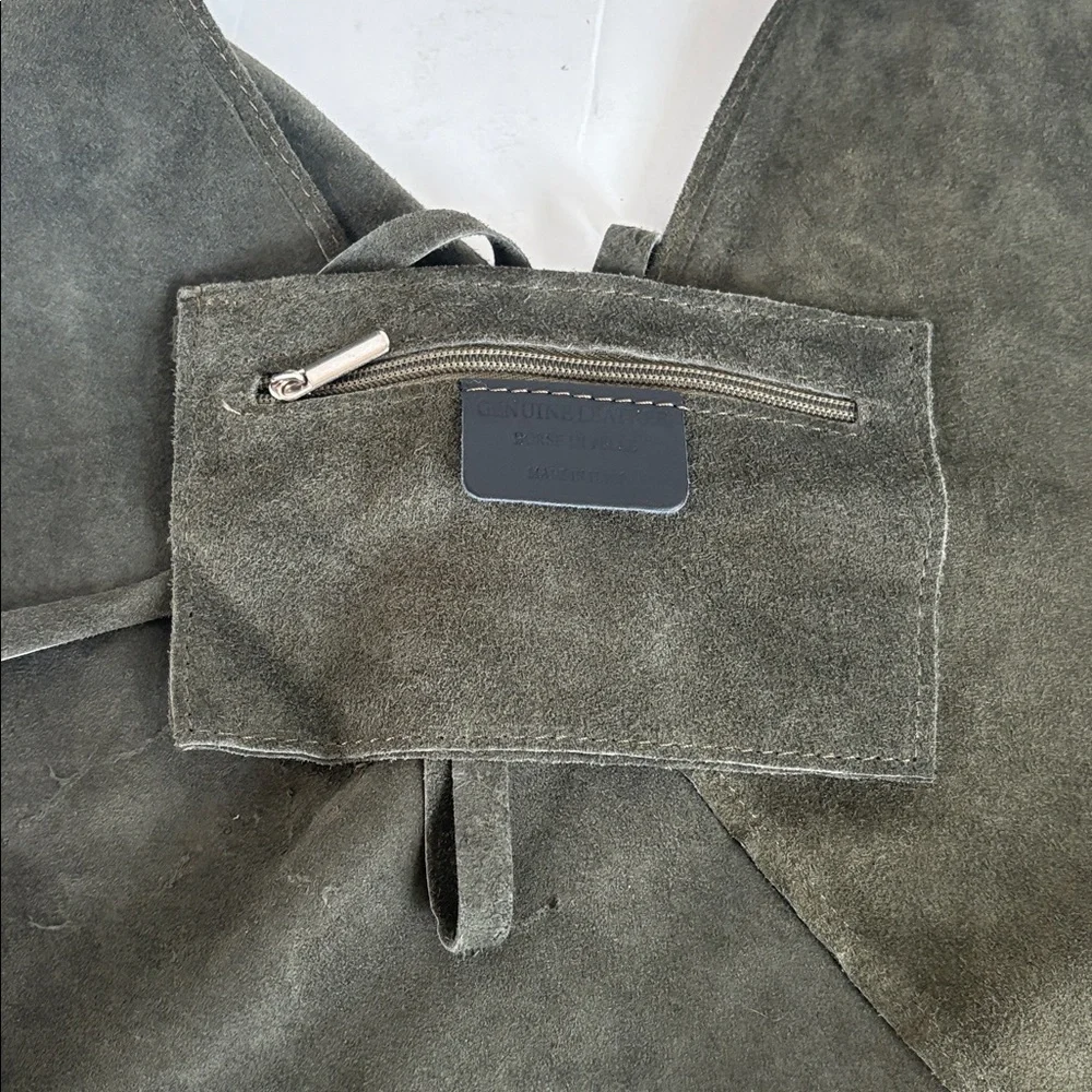 Made in Italy (no brand) olive green leather large tote shoulder bag boho style - Picture 13 of 16